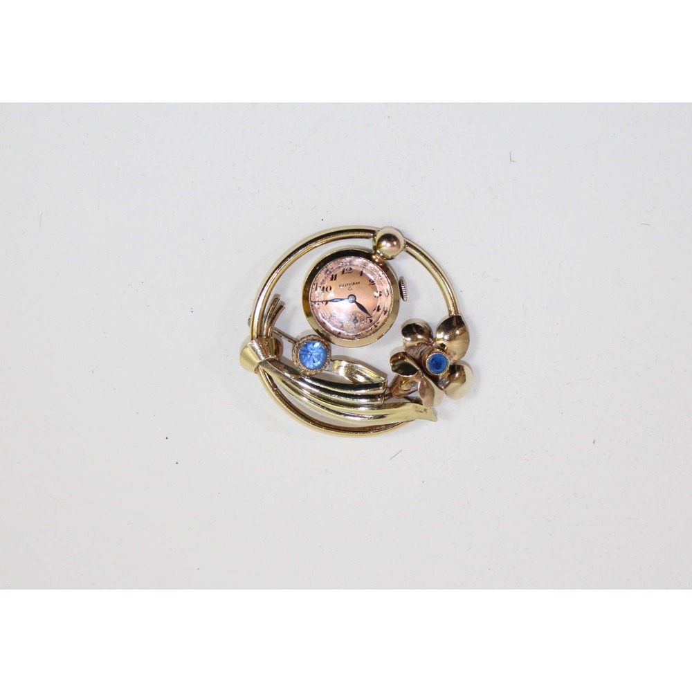 Vintage Gotham Nurse Watch Pin, 12k Gold Filled, Blue Glass Gems